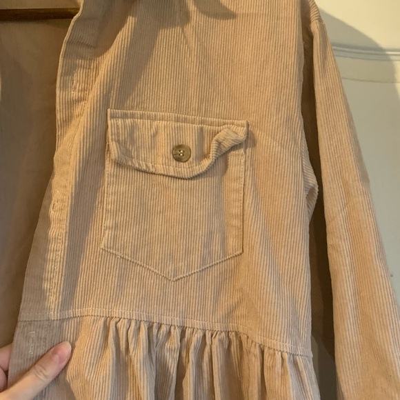Peplum Beige Corduroy Button-Up Shirt - Picture 6 of 9